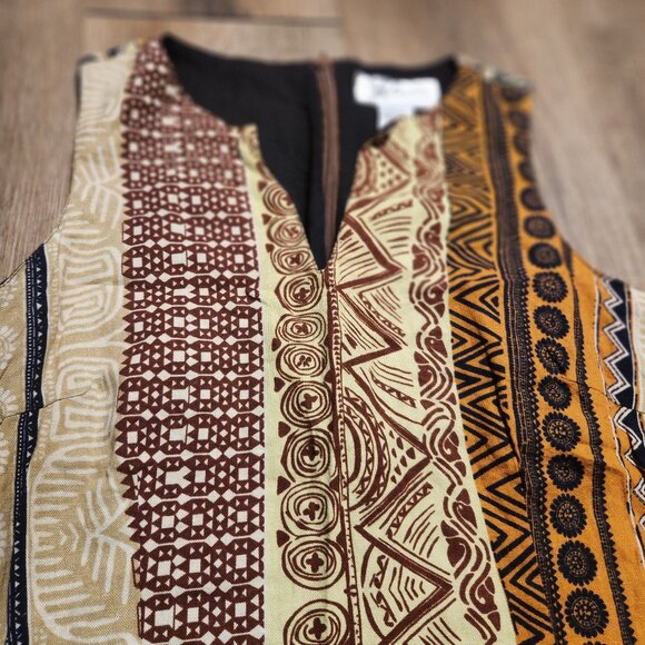 🦒🦁Bohemian Beachy Key Lime Pie Dress Mini Retro Tribal Linen Blend S - Picture 2 of 4